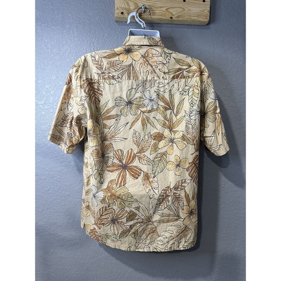 MENS TORI RICHARD‎ HAWAII MADE SHORT SLEEVE BUTTON SHIRT Tan TROPICAL LEAVES M - Picture 4 of 7